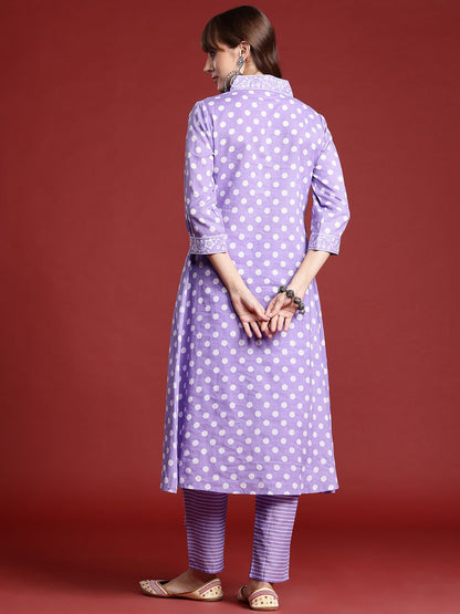 Dhiyona IE Printed Pleated Pure Cotton Kurta with Trousers