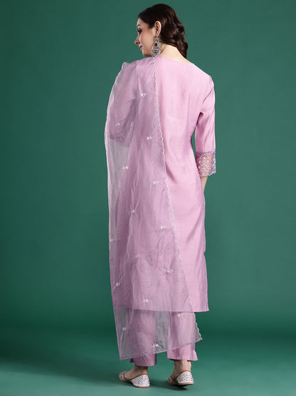 Floral Embroidered Kurta with Trousers & Dupatta