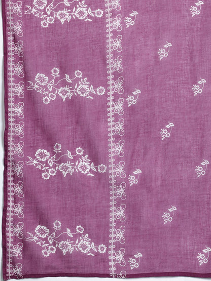 Floral Printed Sequinned Pure Cotton Kurta with Trousers & With Dupatta