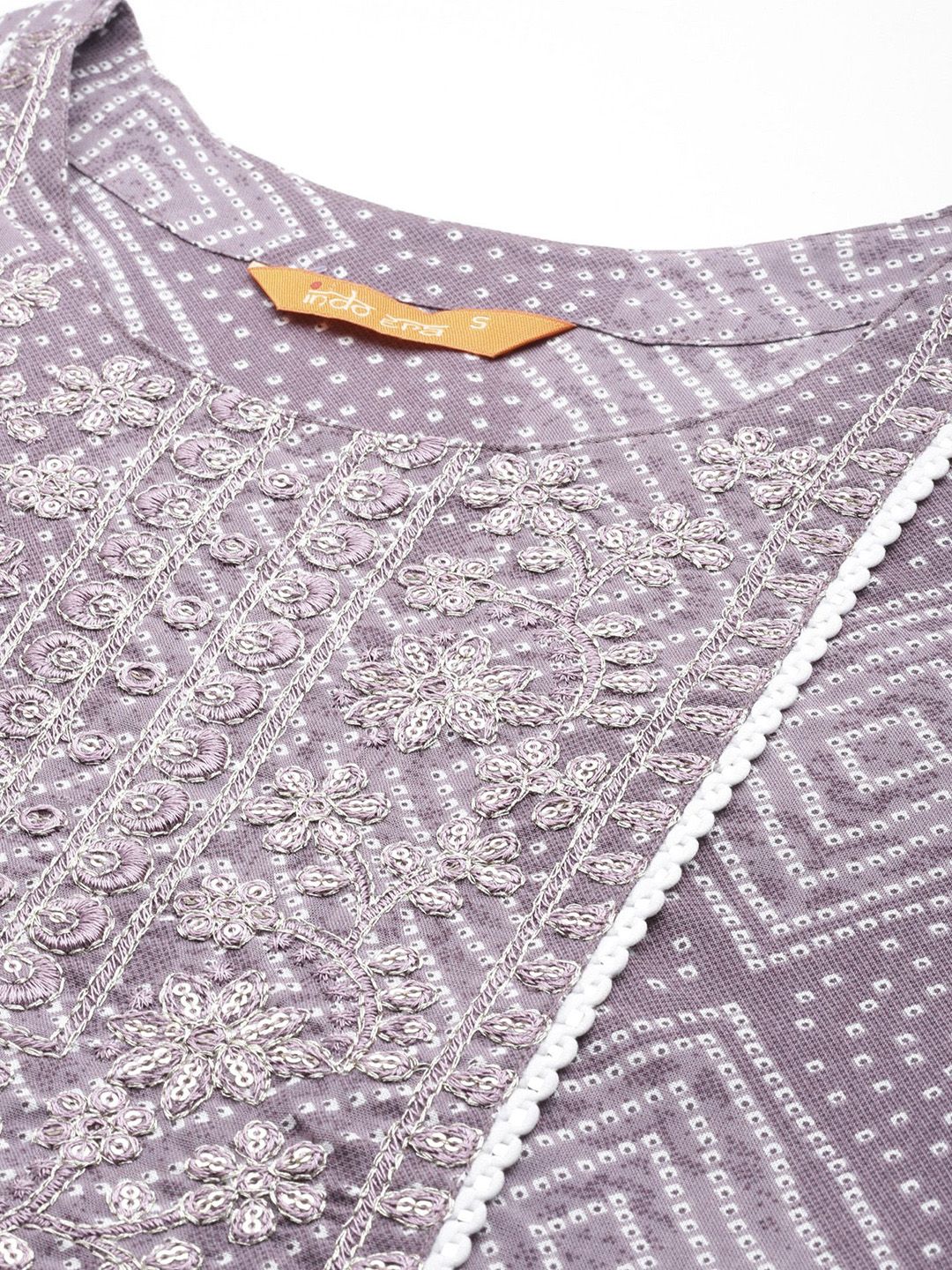 Dhiyona IE Bandhani Printed Round Neck Straight Sequinned Kurta