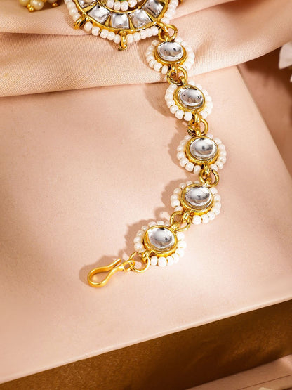 Dhiyona RJ Women's 18K Gold-Plated Kundan & Pearl Beaded Maang Tikka Head Jewellery