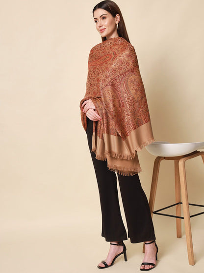Dhiyona PA Women Brown & Beige Woven-Design Shawl