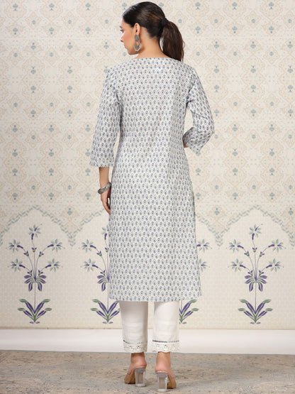 Dhiyona OD  Floral Printed Straight Pure Cotton Kurta
