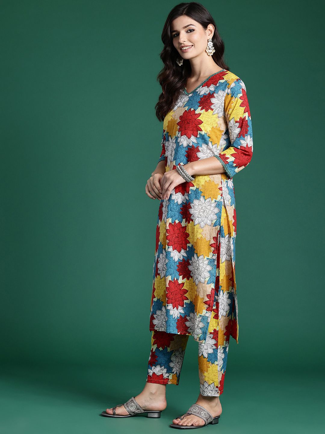 Dhiyona IE Floral Printed Pure Cotton Kurta with Trousers