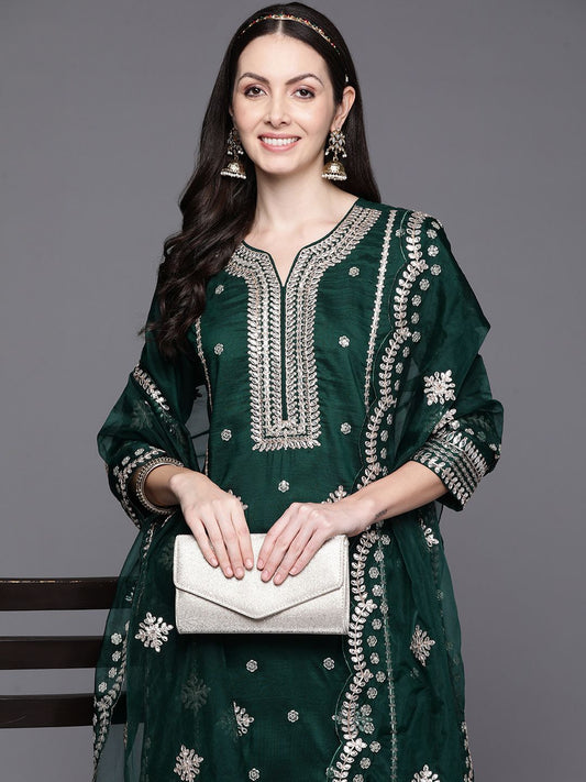 Dhiyona IE Women Ethnic Motifs Embroidered Gotta Patti Kurta with Trousers & Dupatta
