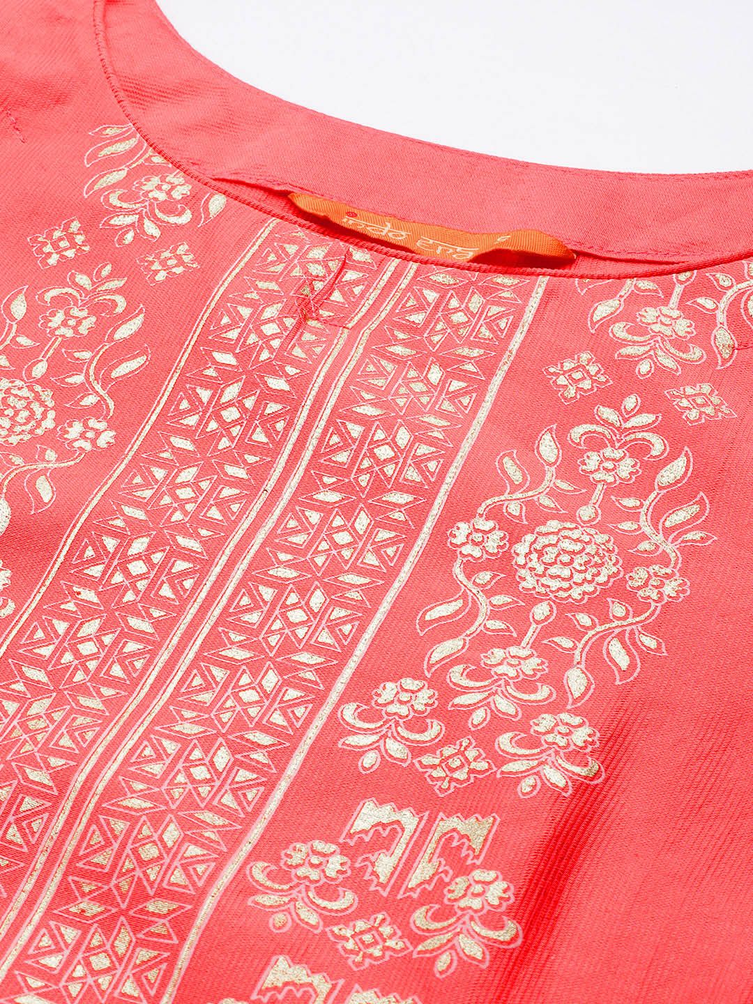 Women Pink Ethnic Motifs Printed Liva Kurta with Palazzos & With Dupatta