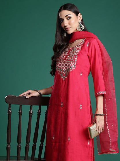 Embroidered Sequinned Kurta with Trousers & With Dupatta