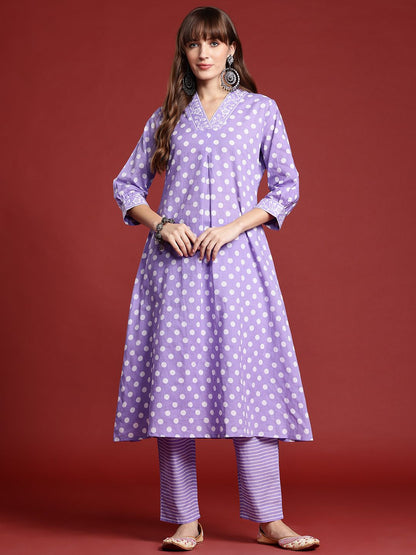 Dhiyona IE Printed Pleated Pure Cotton Kurta with Trousers