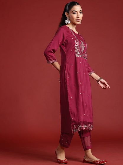 Dhiyona IE Ethnic Motifs Embroidered Thread Work Kurta With Trousers & Dupatta