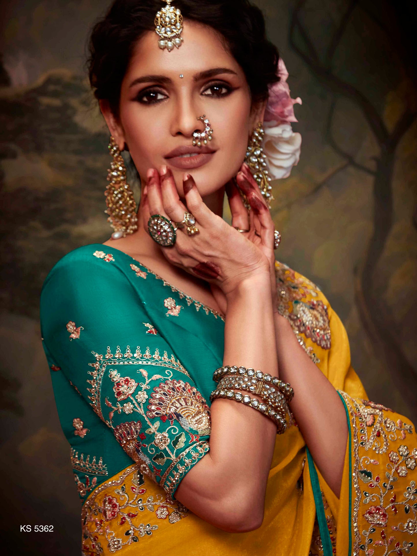 Dhiyona KM Women Mustard Yellow Designer Organza Silk Saree