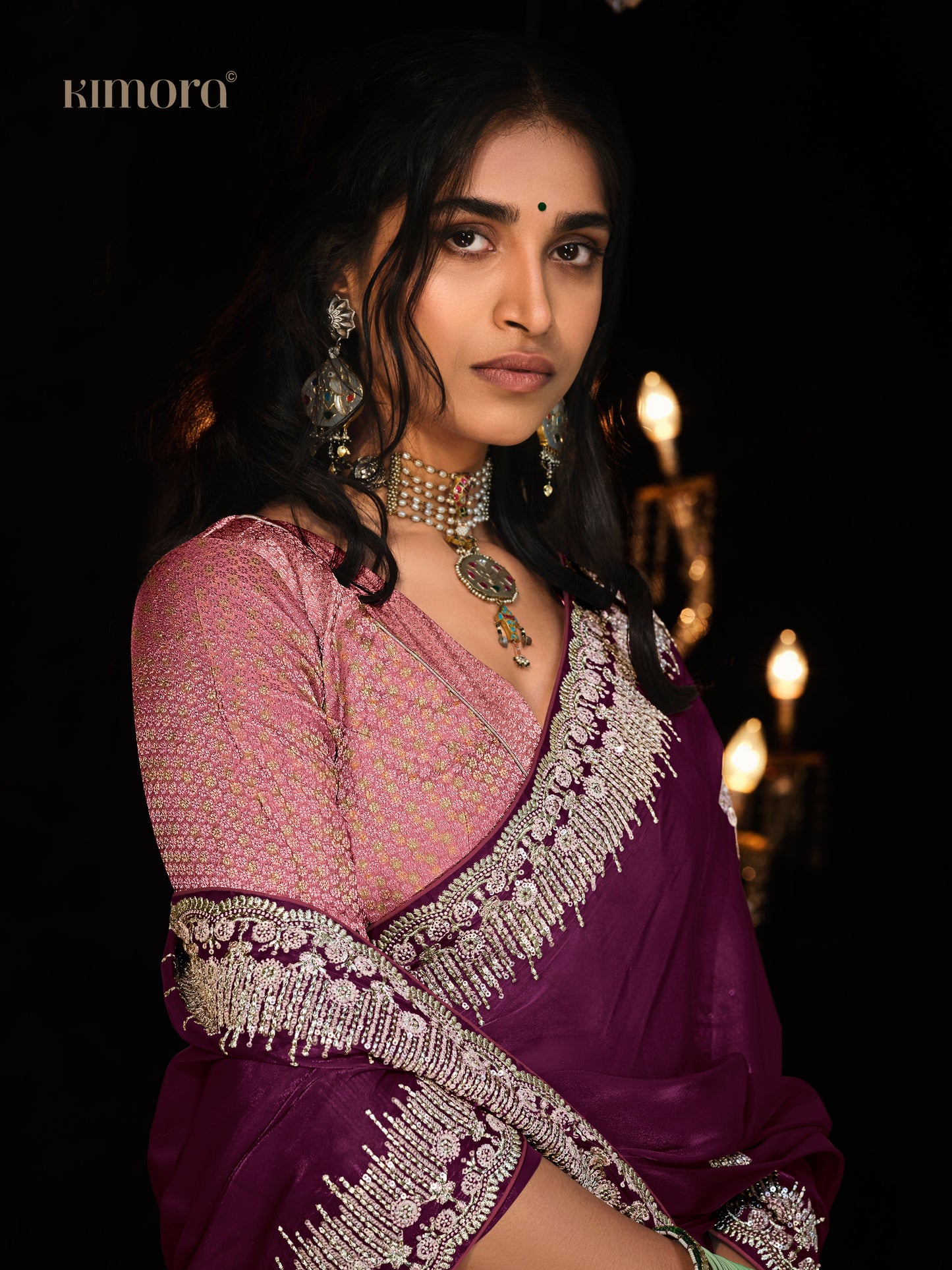 Dhiyona KM Women Purple Silk Saree With Intricate Silver Zari Embroidery - Kimora Exclusive