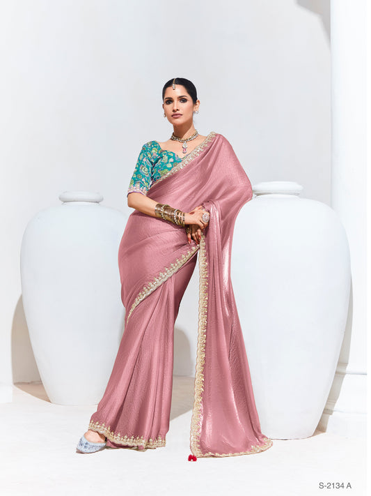 Dhiyona KM Women Pure Silk Saree With Crushed Texture & Multicolor Green Silk Blouse