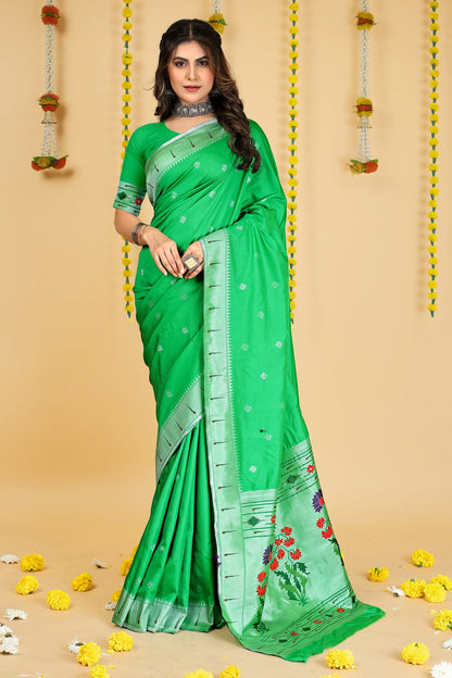 Dhiyona GR Women's Mastani 2 Green Zari Paithani Silk Saree