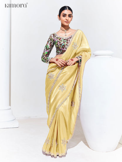 Dhiyona KM Women Sunshine Glow “ Radiant Yellow Saree In Pure Silk For Festive Elegance