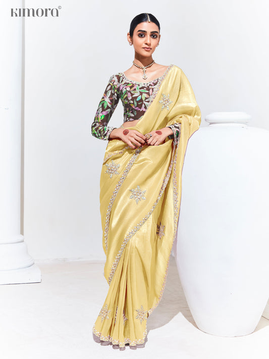Dhiyona KM Women Sunshine Glow “ Radiant Yellow Saree In Pure Silk For Festive Elegance