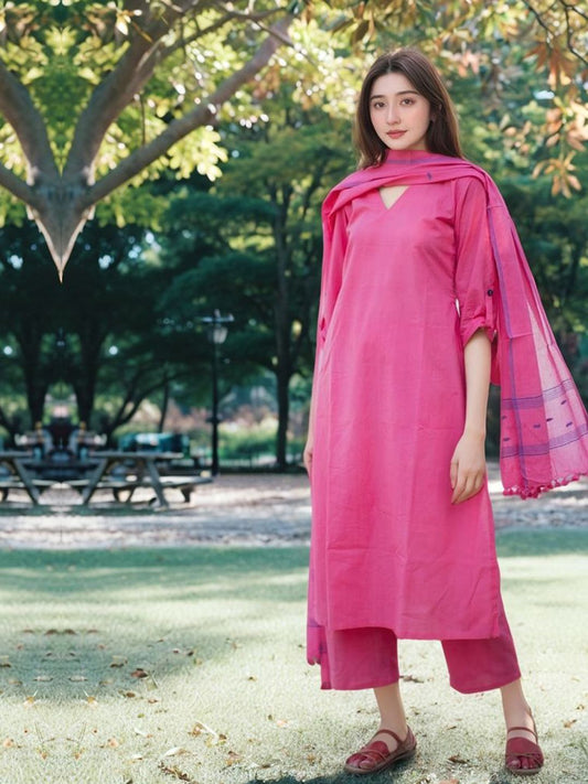 Dhiyona KL V-Neck Straight Kurta with Trousers & Dupatta