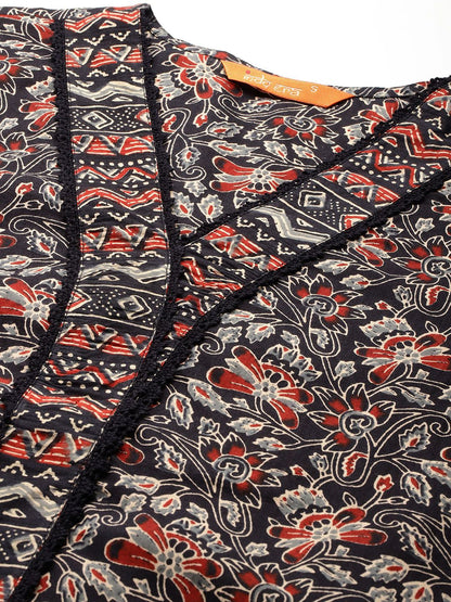 Dhiyona IE Floral Printed Pure Cotton Kurta With Trousers & Dupatta