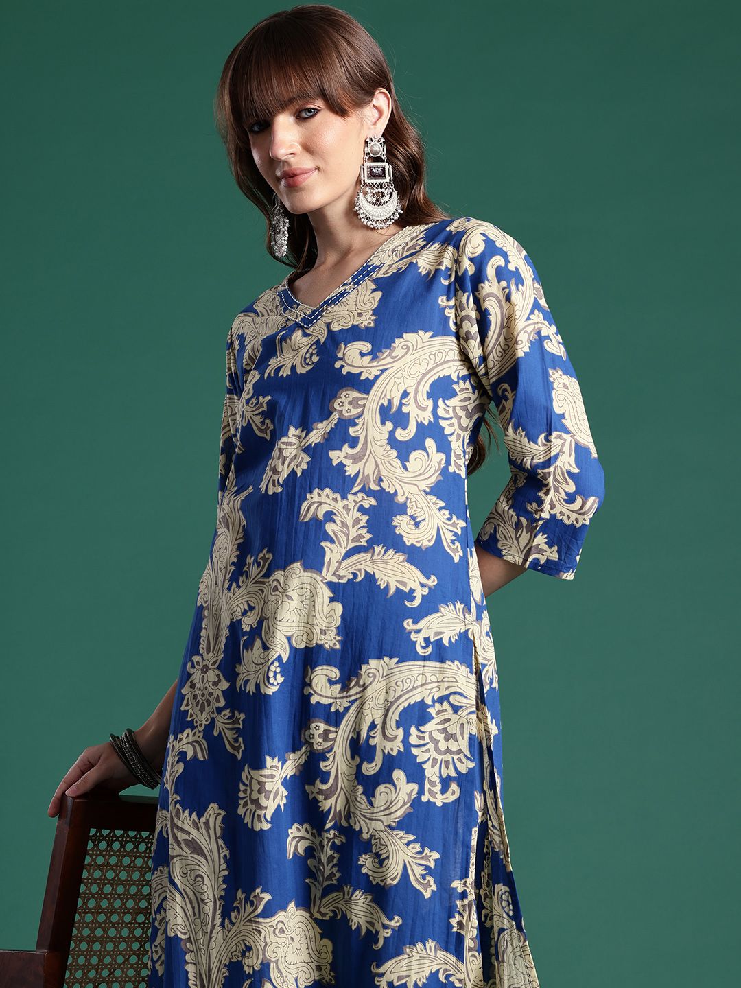 Dhiyona IE Floral Printed Pure Cotton Kurta with Trousers