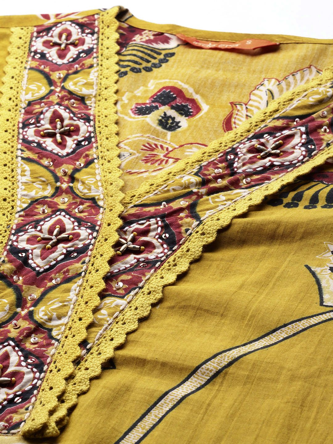Dhiyona IE Ethnic Motifs Printed Sequinned Pure Cotton Kurta With Trousers & Dupatta