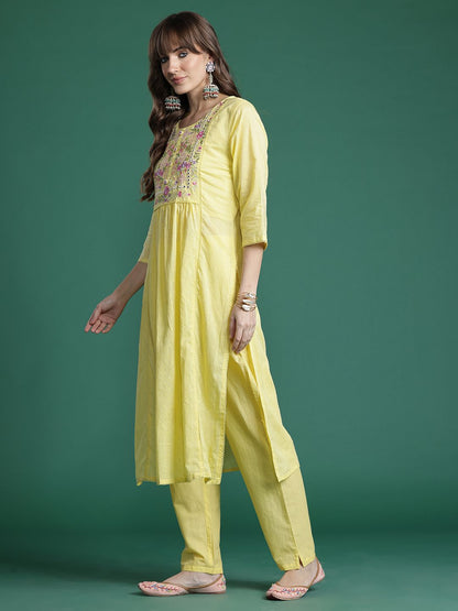 Floral Embroidered Kurta with Trousers & Dupatta