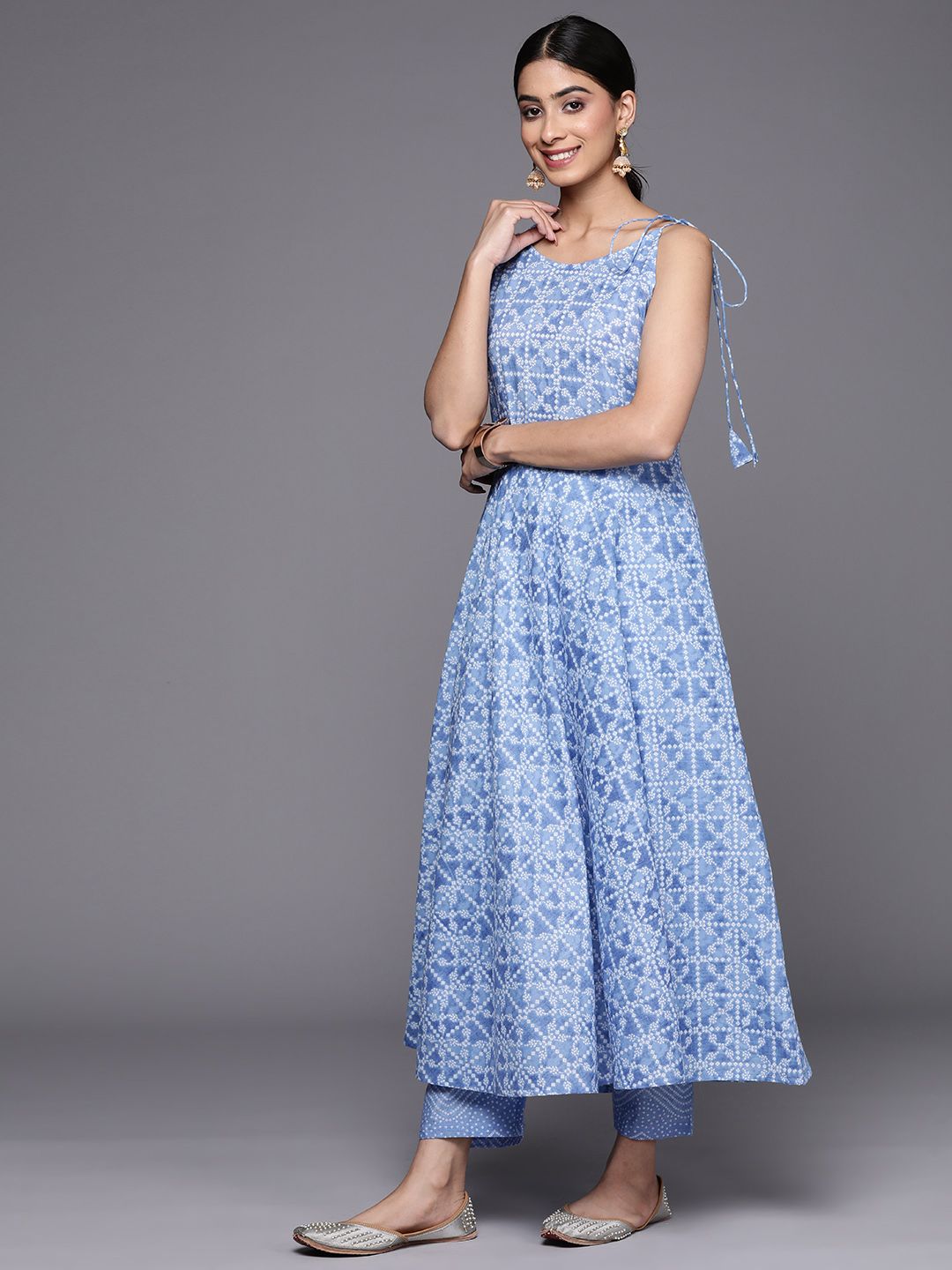 Dhiyona VA Women'sBandhani Printed Pure Cotton Kurta With Trousers