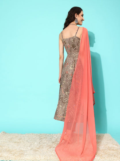 Dhiyona VA Women'sFloral Printed Regular Kurta with Trousers & With Dupatta