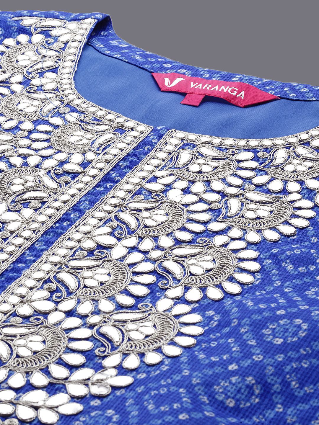 Dhiyona VA Women'sBandhani Printed Gotta Patti & Zari Embroidered Kurta & Trousers With Dupatta