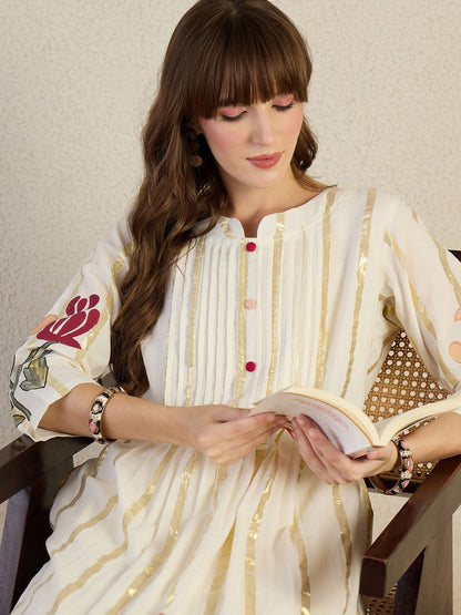 Floral Printed Pure Cotton A-Line Kurta With Trouser