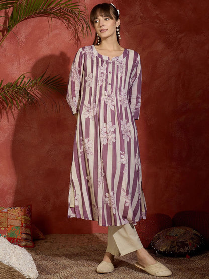 Dhiyona IE Printed Pure Cotton A-Line Tunic & Trousers Co-Ord Set
