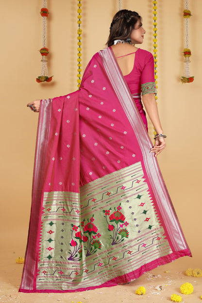 Dhiyona GR Women's Mastani Rani Pink Zari Paithani Silk Saree