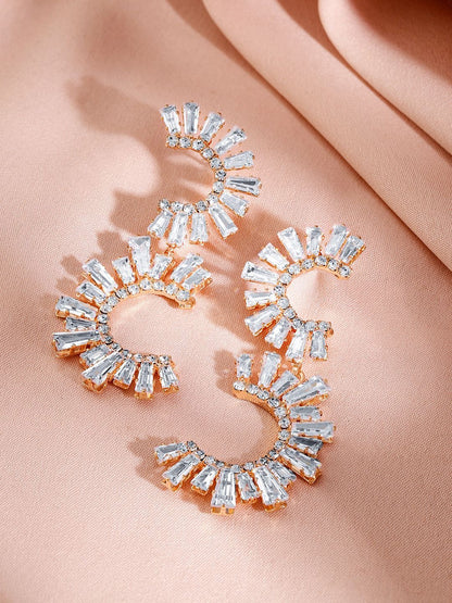 Dhiyona RJ Women's Dhiyona RJ Women's18K Gold-Plated Curved Crystal Stone Studded Contemporary Shaped Drop Earrings
