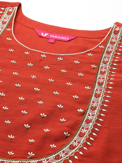 Dhiyona VA Women's Maroon Yoke Design Kurta with Trousers & With Dupatta