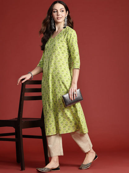 Dhiyona IE Women Floral Printed Pure Cotton Kurta