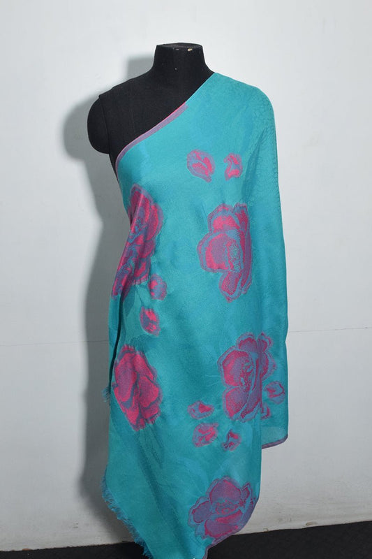 Turquoise Pashmina Woven Jacquard Shawl