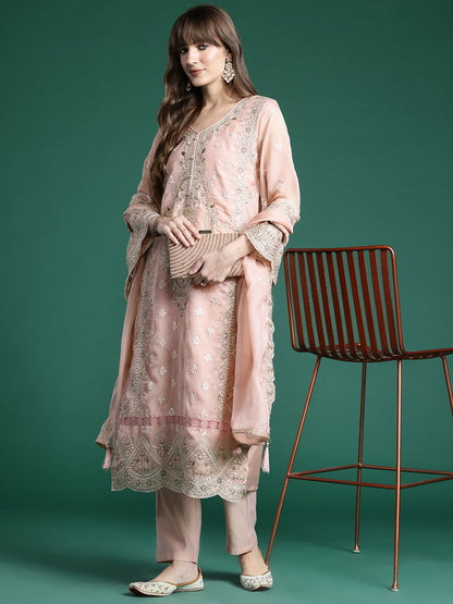 Dhiyona IE Women Ethnic Motifs Embroidered Sequinned Kurta With Trousers & Dupatta