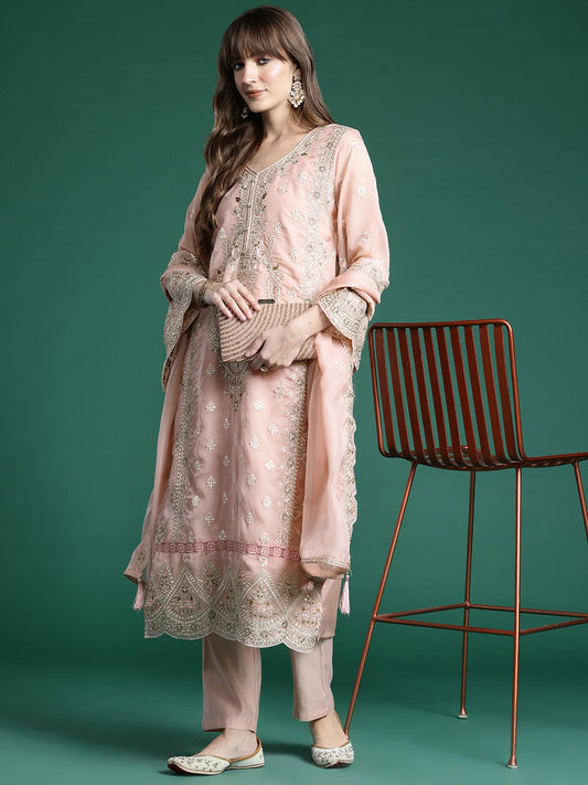 Dhiyona IE Women Ethnic Motifs Embroidered Sequinned Kurta With Trousers & Dupatta