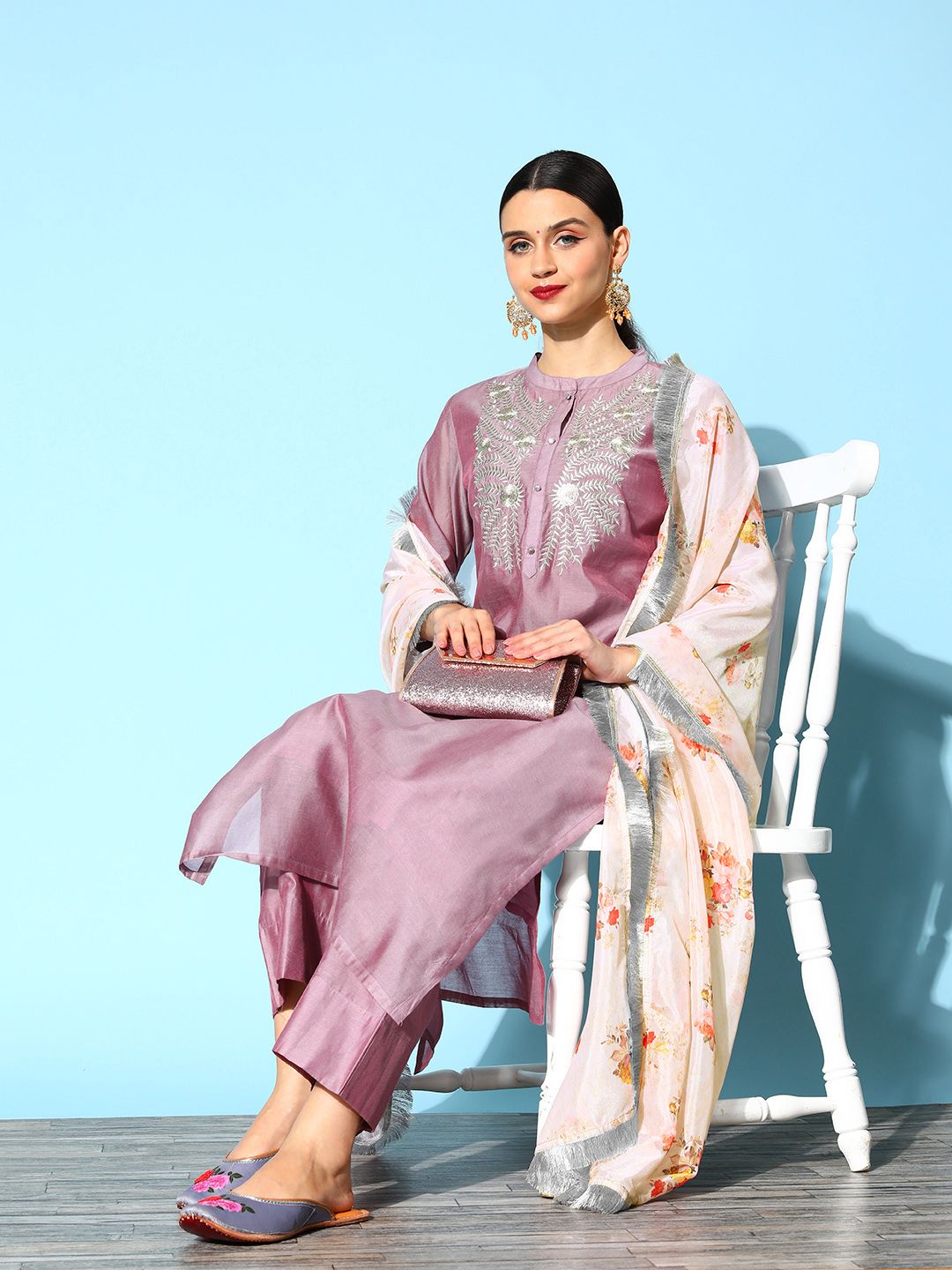 Dhiyona VA Women's Woven Design Chanderi Silk Hyper Texture Kurta Set