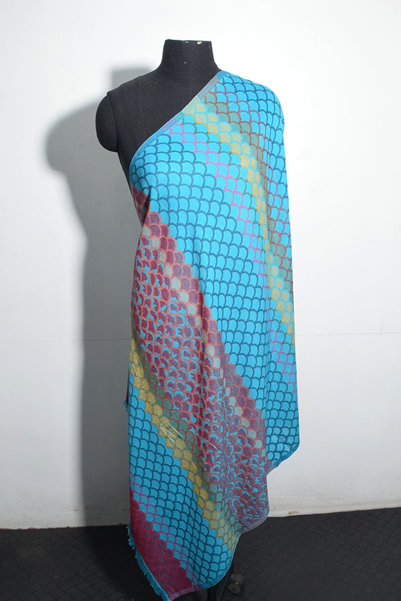 Women's Blue Pashmina Woven Jacquard Shawl