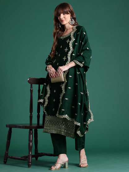 Ethnic Motifs Embroidered Kurta with Trousers & Dupatta