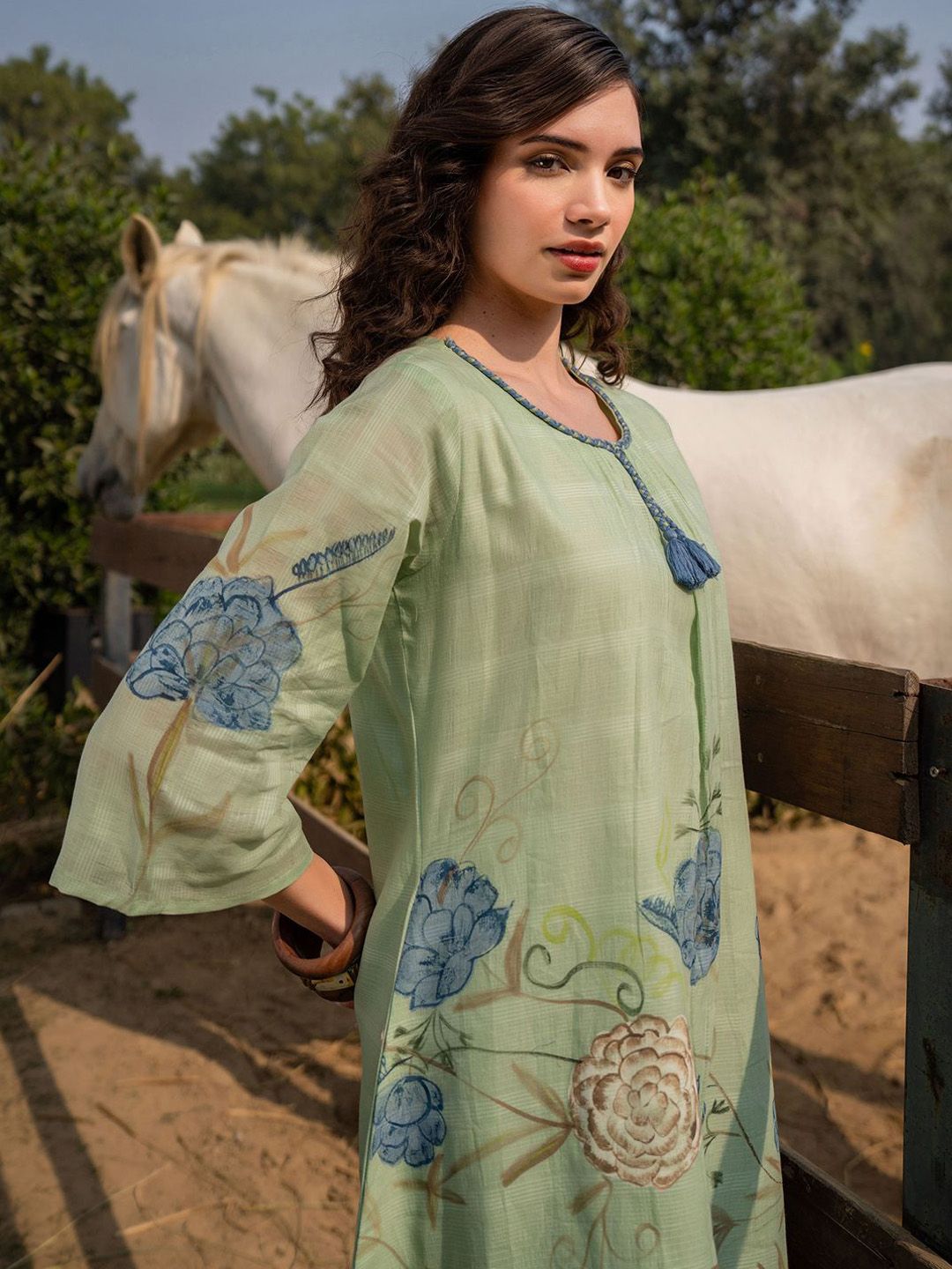 Dhiyona IE Floral Printed Pure Cotton Tunic With Trousers Co-Ords