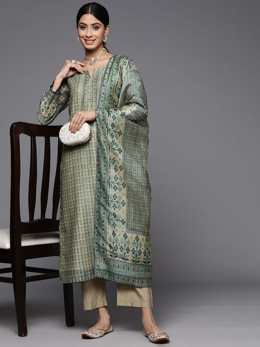 Dhiyona VA Women'sEthnic Motifs Printed Chanderi Silk Kurta With Trousers & With Dupatta