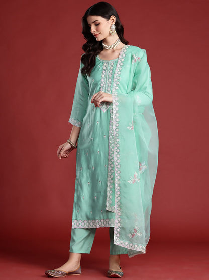Ethnic Motifs Embroidered Kurta with Trousers & Dupatta