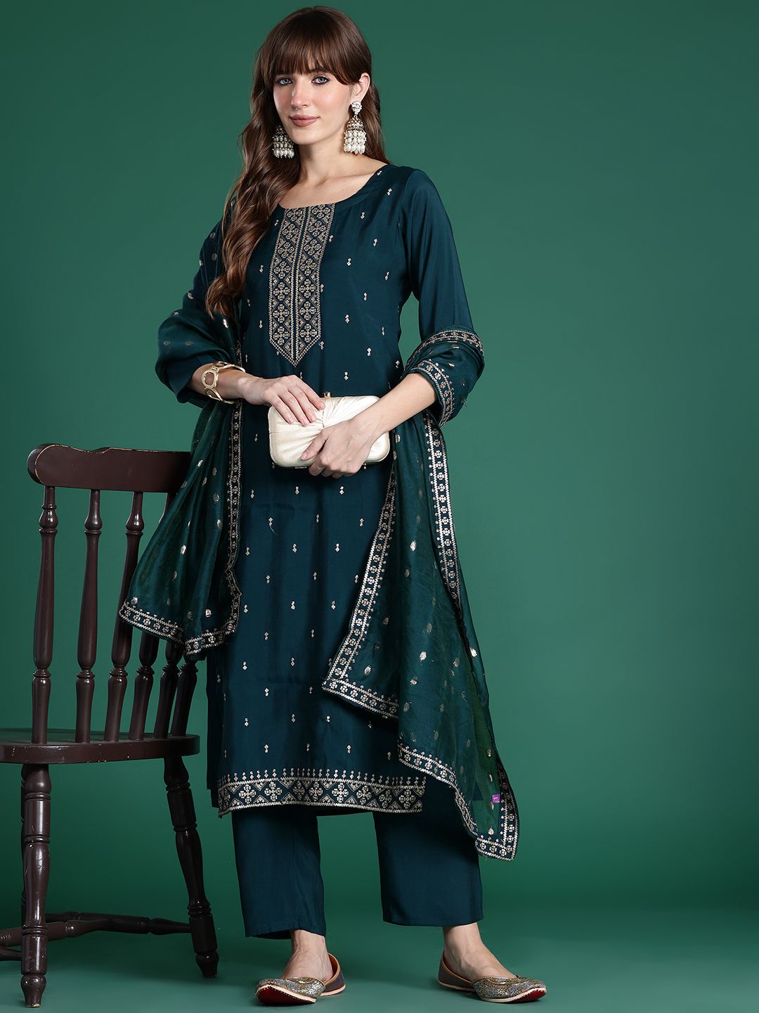 Dhiyona IE Ethnic Motifs Embroidered Kurta with Trousers & Dupatta