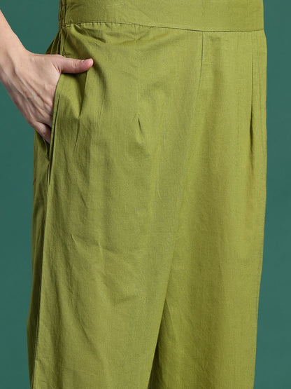 Floral Embroidered Thread Work Pure Cotton Kurta & Trousers