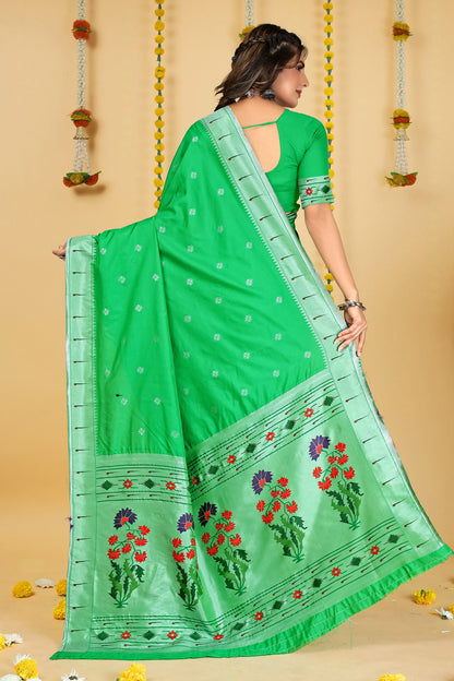 Dhiyona GR Women's Mastani 2 Green Zari Paithani Silk Saree