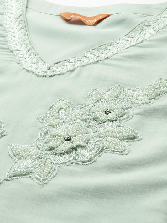 Floral Embroidered Kurta with Trousers & Dupatta