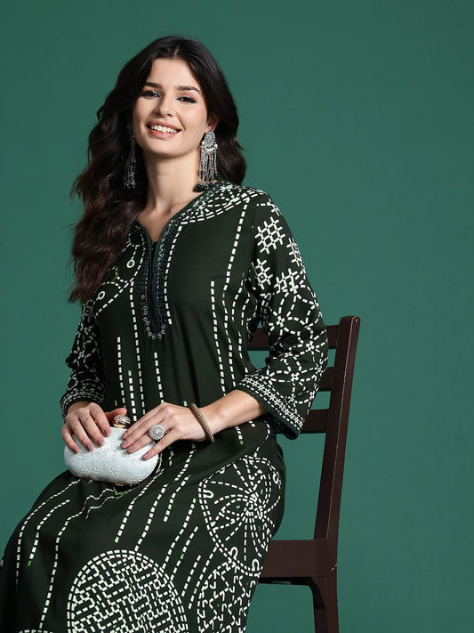 Dhiyona IE Printed Beads & Stones Kurta with Trousers