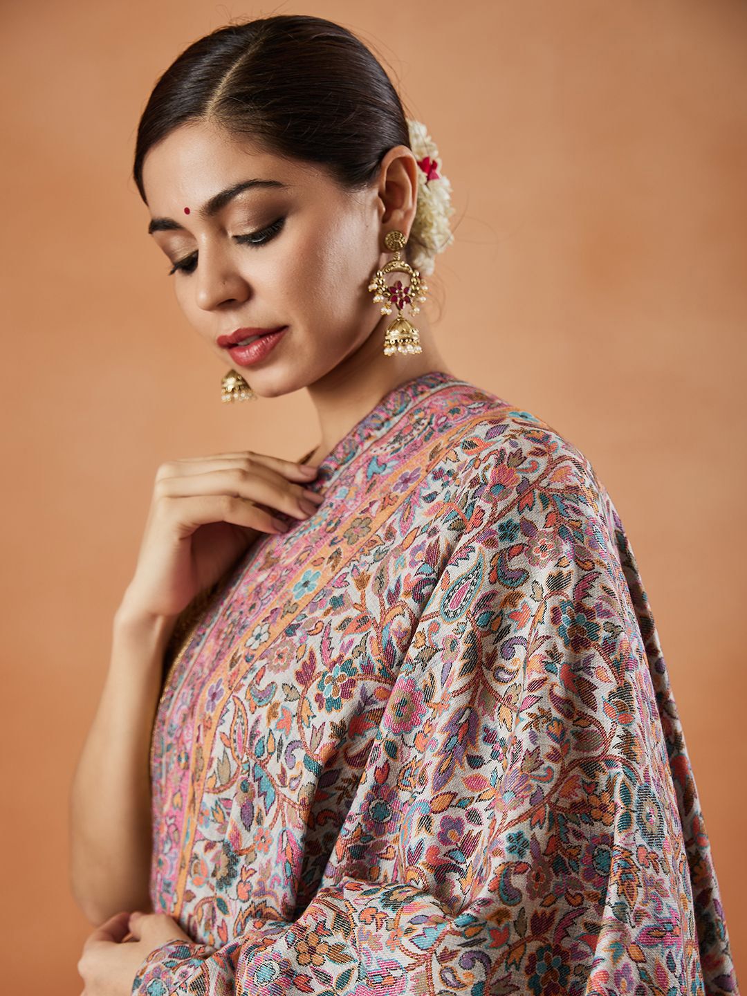 Dhiyona PA Floral Woven Design Fringed Shawl