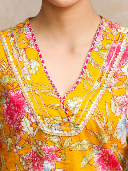 Dhiyona VA Women's Ethnic Motifs Printed Regular Beads and Stones Pure Cotton Kurta with Trousers & With Dupatta