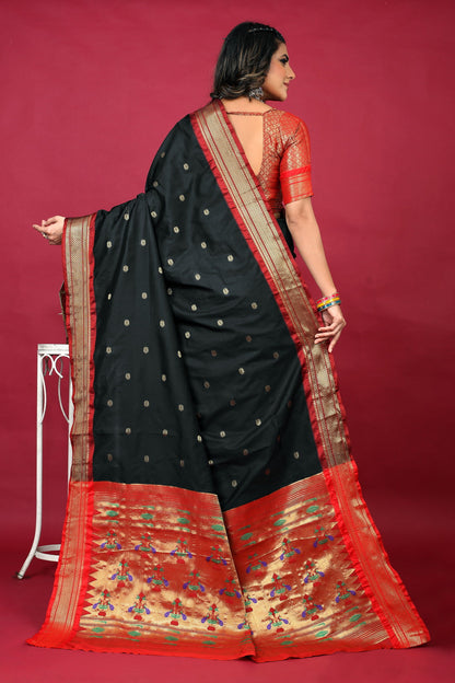 Dhiyona GR Women's Anarkali Black Zari Paithani Silk Saree